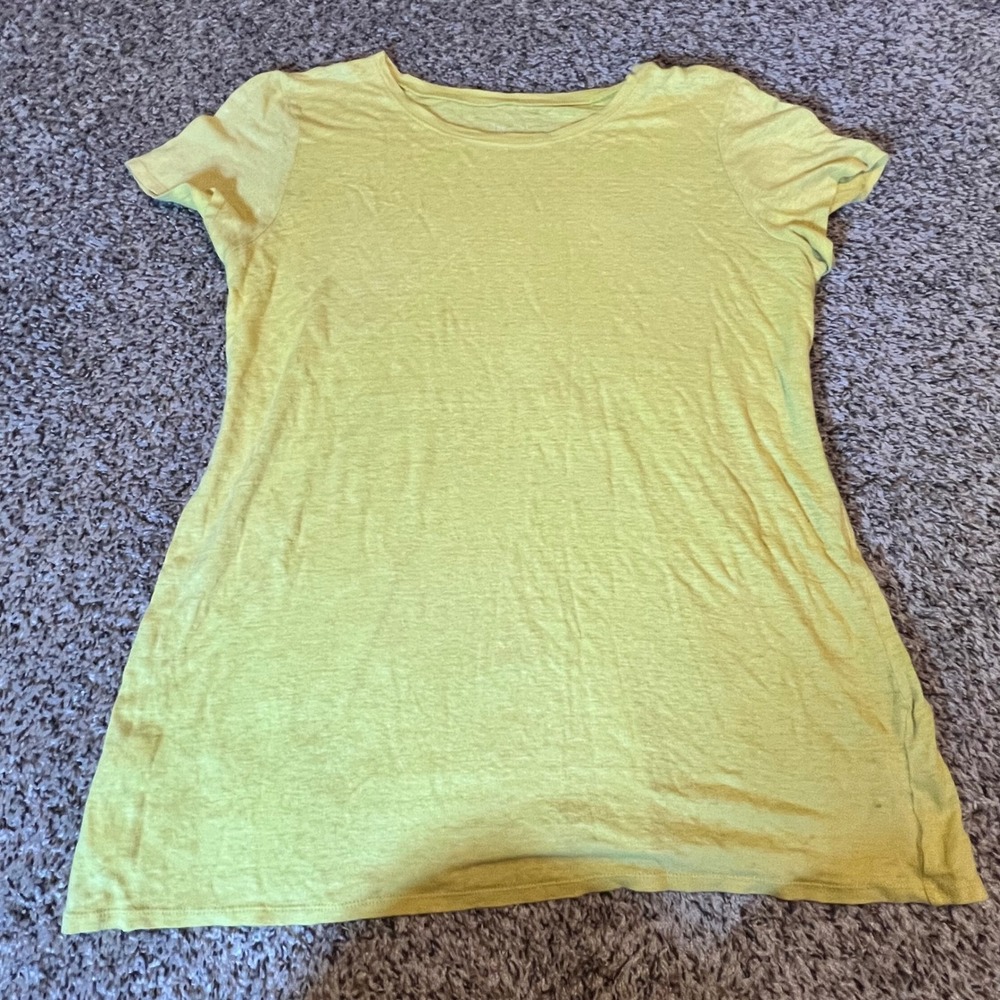 Eileen Fisher Chartreuse Yellow Crew Neck Short Sleeve Tee XL Organic Linen
